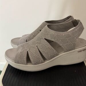 Skechers Taupe Knit Slingback Wedge Sandals